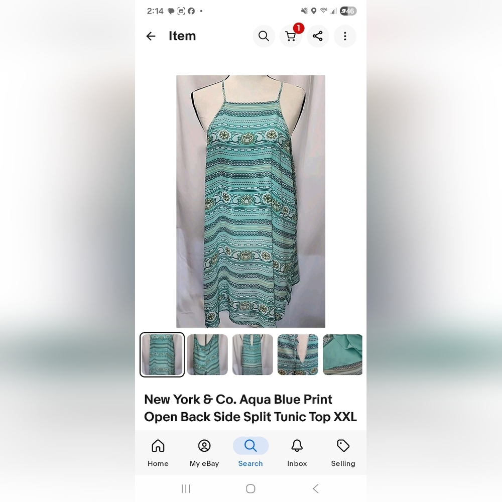 New York & Company Teal Patterned  Tunic/Top Boho XXL